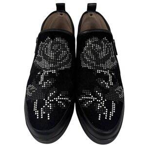 NEW Donald Pliner Mylasp Slip-On Suede Sneakers, Black, Pixelated Rose, Size 9M